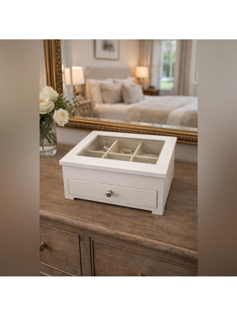 Glass-Top | Linen Interior | Curated Home Styling Boutique Jewelry Organizer EUC
